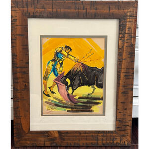 Mid Century Ruiz Montoya Signed Matador Bullfight Painting Framed Original Art